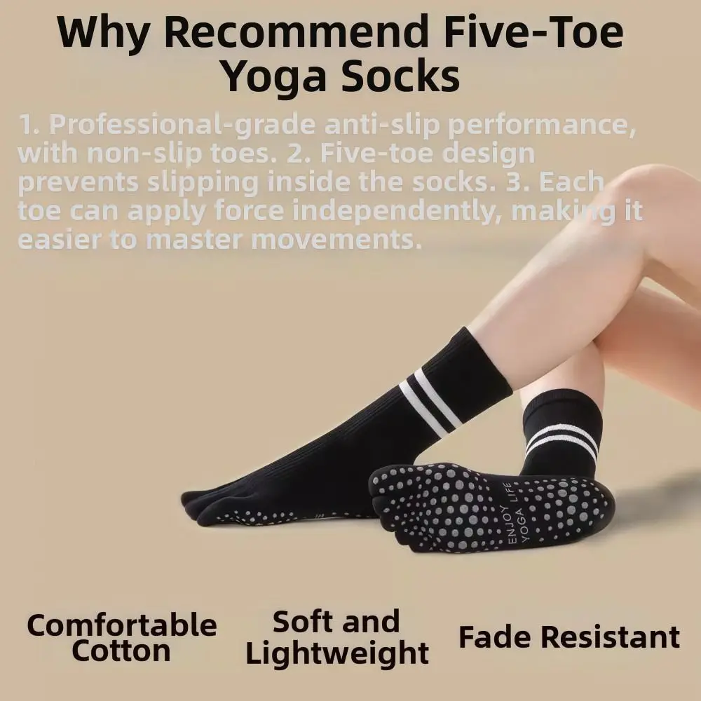 

Mid-tube Five Toe Pilates Socks Non-Slip Cotton Fitness Yoga Sock Thickened Breathable Ballet Dance Sports Socks