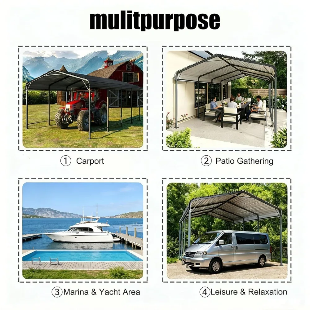 

Extra Large Heavy Duty Metal Carport Vertical Roof Galvanized Steel Shelter for Vehicles RV Boat Customized Protection
