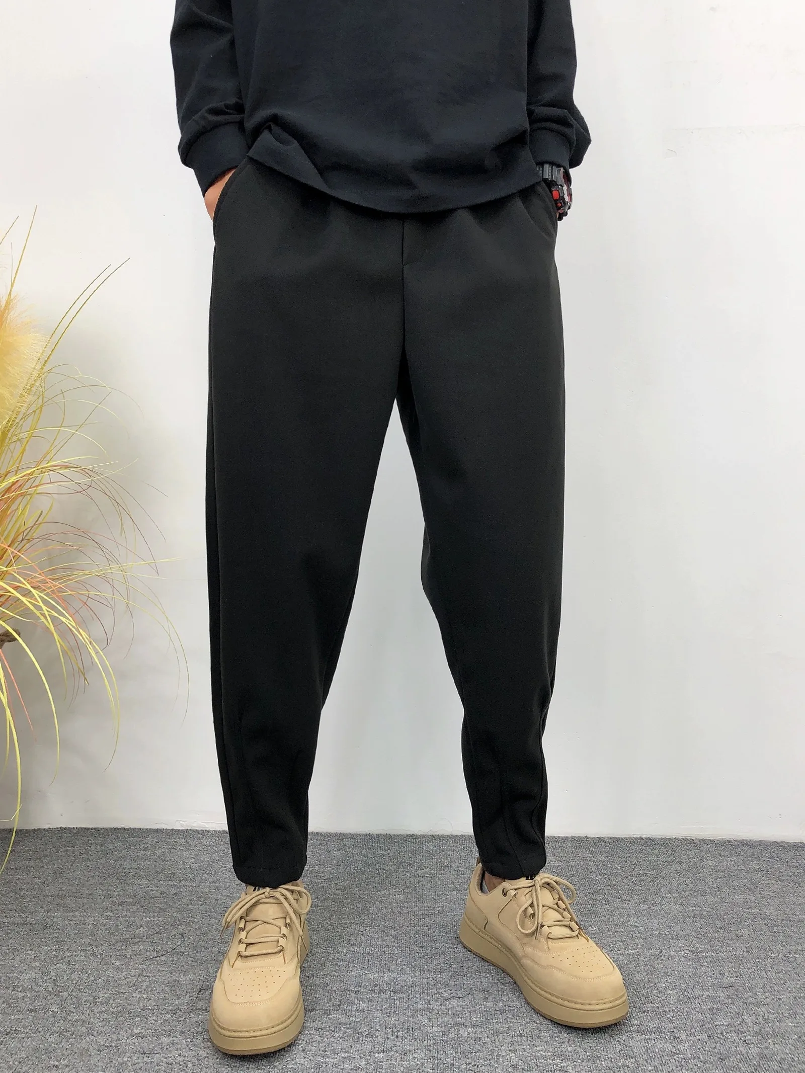 

Повседневные мужские шерстяные брюки, весенне-осенние прямые свободные широкие брюки, длинные брюки с высокой талией Haome, полиэфирное волокно