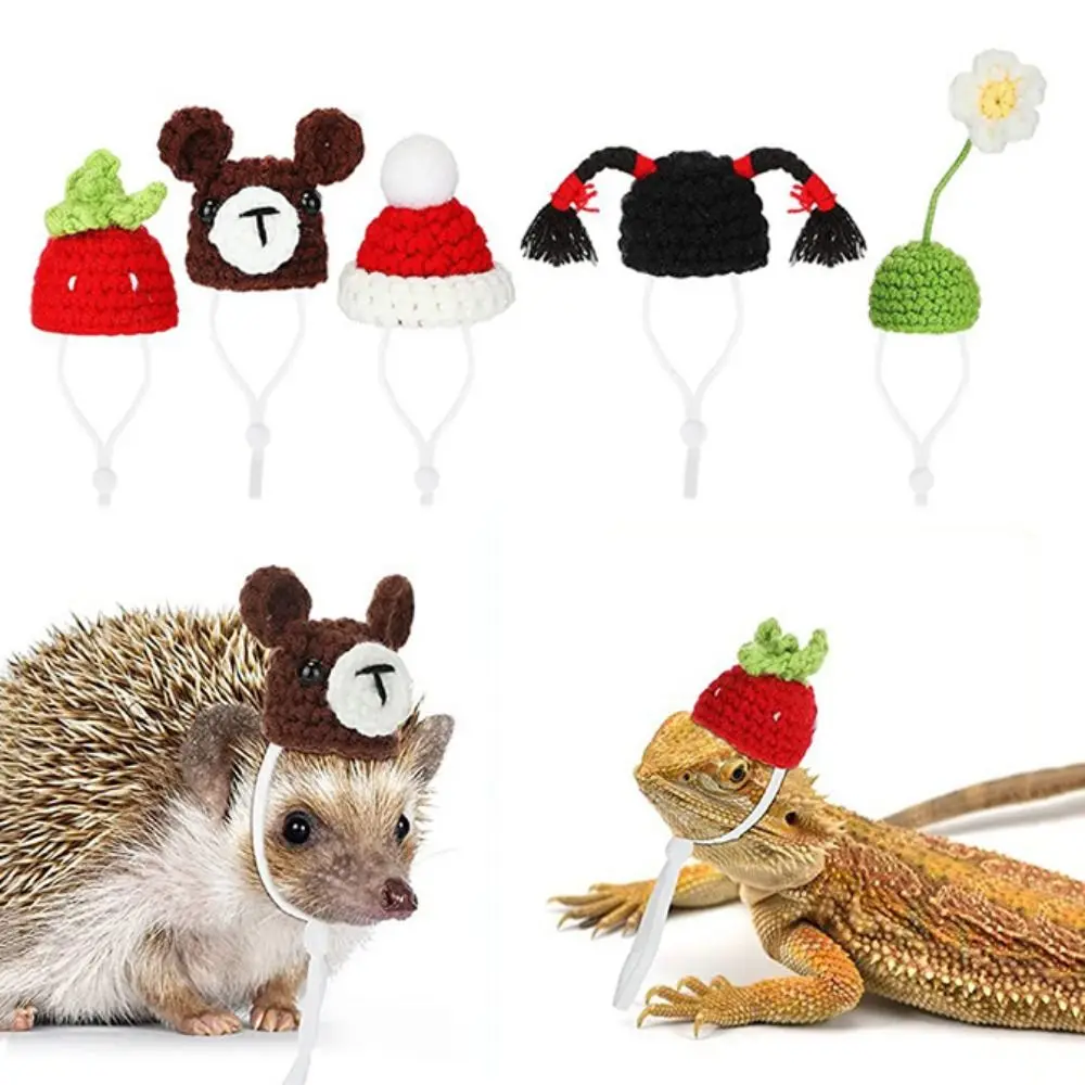 Pet Accessories Cartoon Hamster Hat Soft Adjustable Pet Knitted Hat Handmade Hamster Headwear Photograph