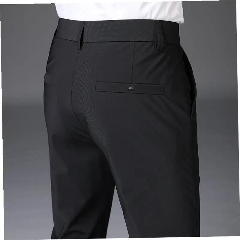 Männer Sommer Koreanische Mode Business Casual Stretch Anzug Hosen Männlich Solide Schlank Atmungs Eis Seide Schnelle Trockene Hosen Pantalones