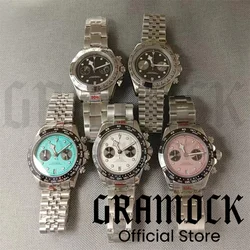 Gramock 39mm chronograph silver jubilee bracelet VK64 quartz Stainless steel men's Waterproof watch Sapphire Glass 6 date window