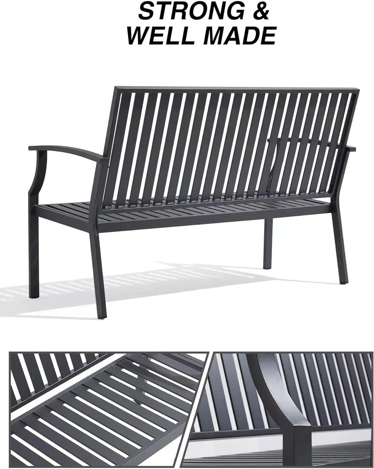 Outdoor Bench, 52" Aluminum Frame 3-Person Patio Garden Bench with Anti-Rust, Porch Bench Furniture Memorial Benches for Outdo