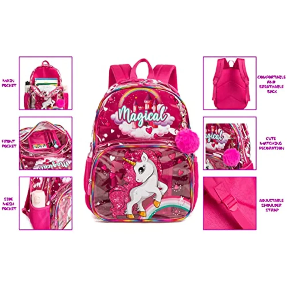 Kids Backpack 16in Clear Transparent Backpack See Through School Bookbag with Lunch Bag and Pencil Case boys and Girls