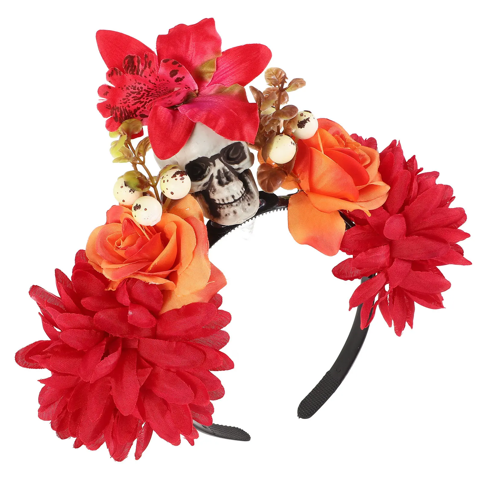 

Skull Decorative Headband with Floral Design Halloween Skull Hair Band for Adult Costume Festival Wear Party Headdress Prop