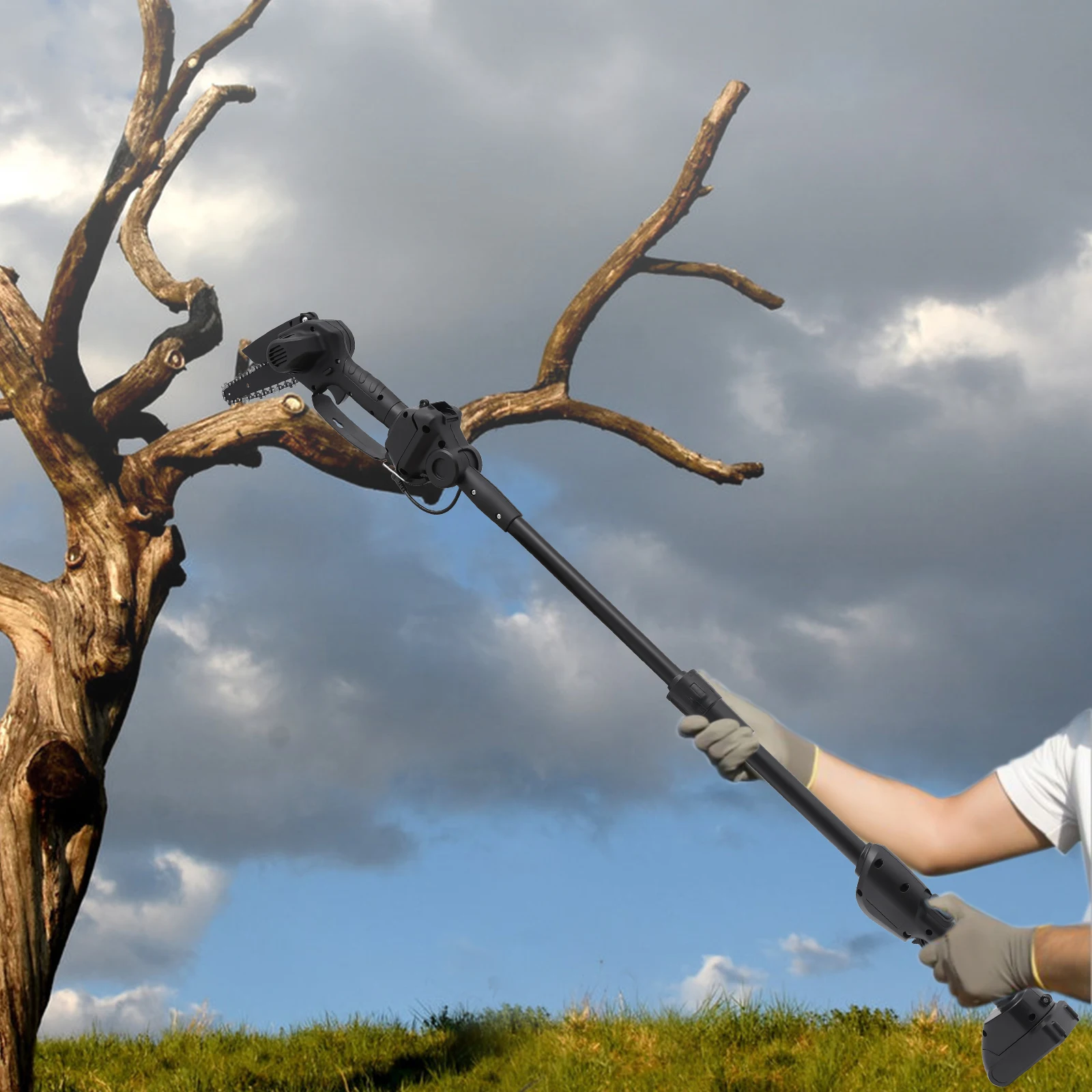 Two-in-One Lithium Battery Chain Saw with Detachable 4.26ft Extension Pole, Adjustable Saw Head Angle, 1500mAh Battery –