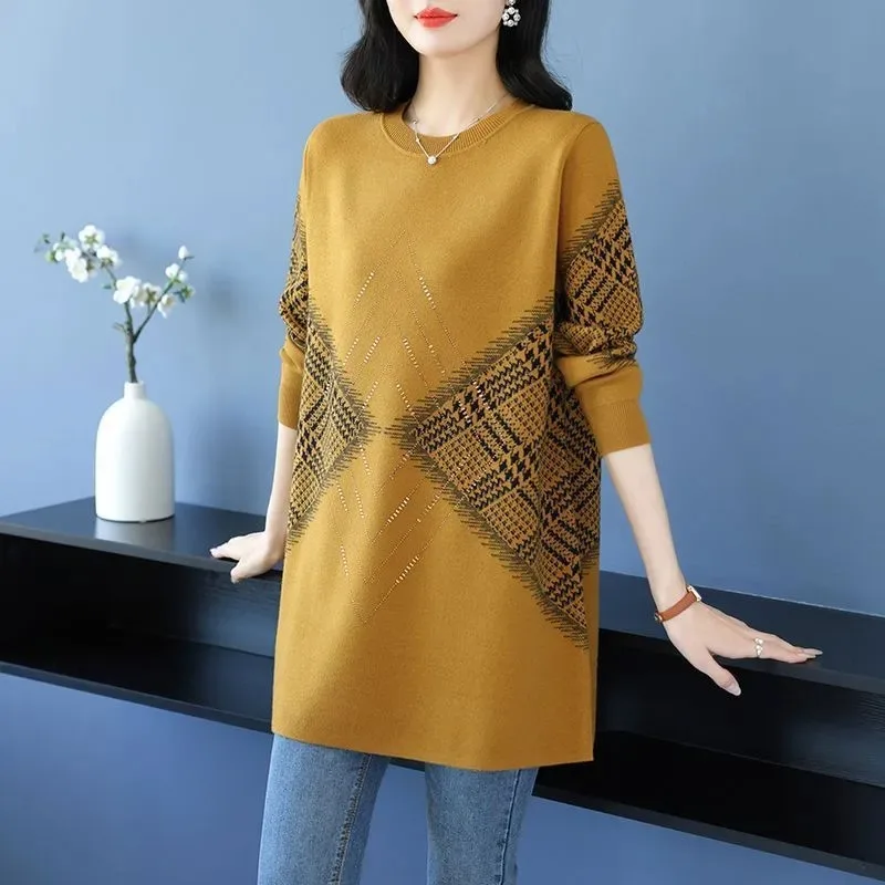 

Pullover Long-sleeved Autumn And Winter Crew Neck Sweater Loose Mid-length Knitted Bottoming Top
