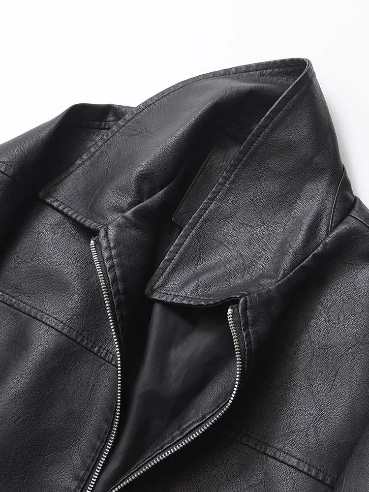 Streetwear Women Retro Loose Short Pu Faux Leather Jacket Spring Autumn Female Zipper Coat Vintage Moto Biker Outwear 2025