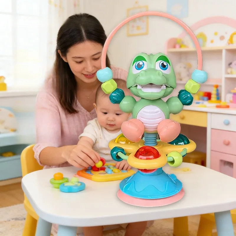 Seggiolone per Bambini con Ventosa, Giocattolo Musicale Rotante Educativo, Giocattolo Sensoriale per Neonati, Campanello a Mano Rilassante, Giocattolo da Dentizione