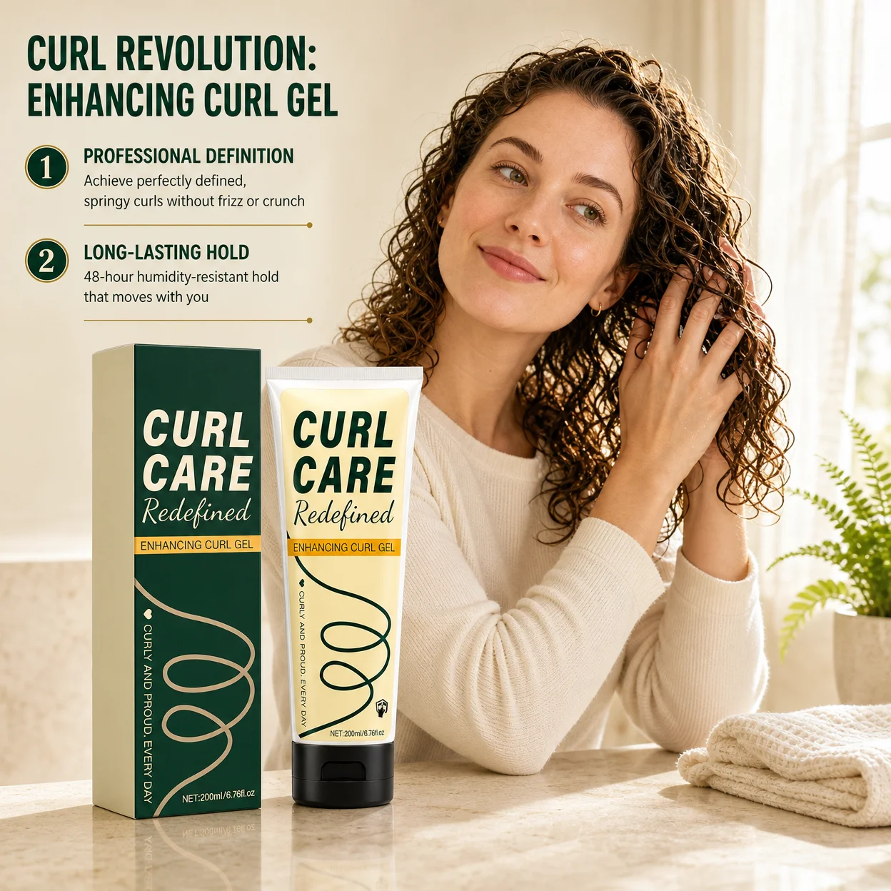 200ml Enhancing Curl Gel Curl Defining Frizz Control Medium Hold for Curly Wavy Hair Non Crunchy