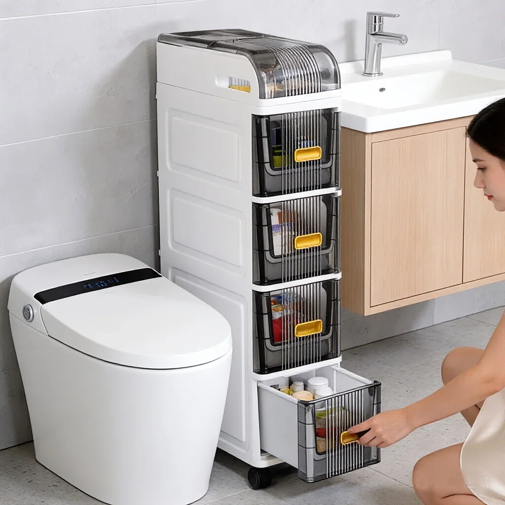 Ultra-Narrow Multi-Layer Storage Rack Gap Filler Kitchen And Bathroom Mobile Floor Cabinet for Home Organization