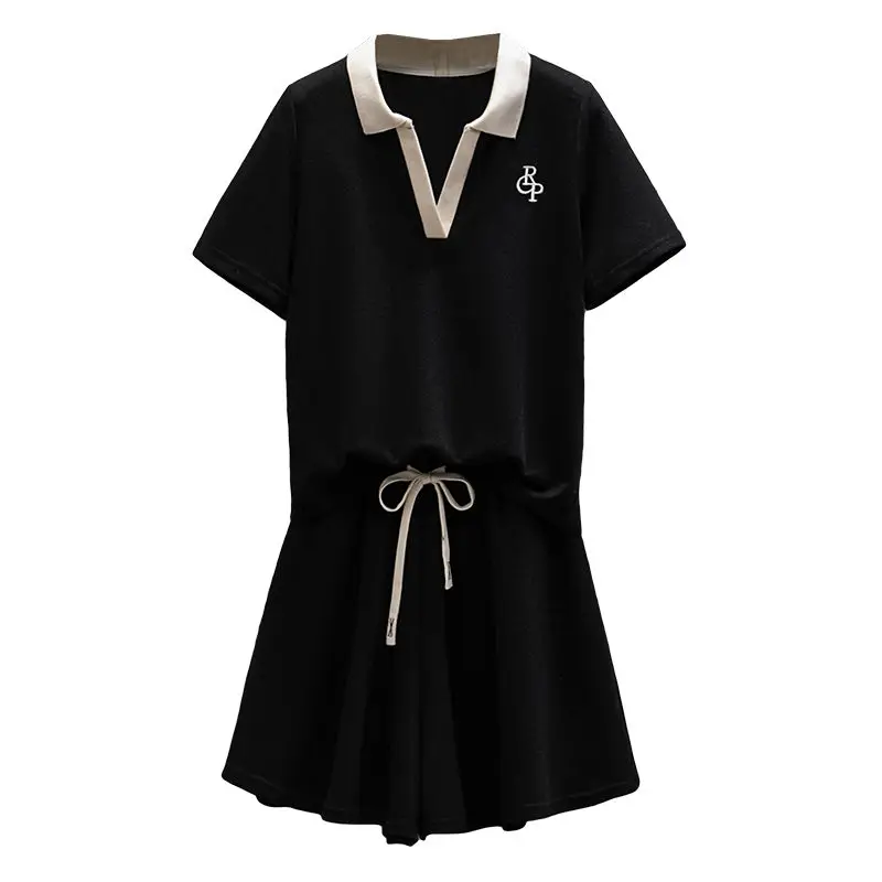 

Nice Oversized Shorts Solid Color Sports Two Piece Set Summer Casual Short Sleeve Tops Ladies Fashion Elastic Waist Wide Leg Pan