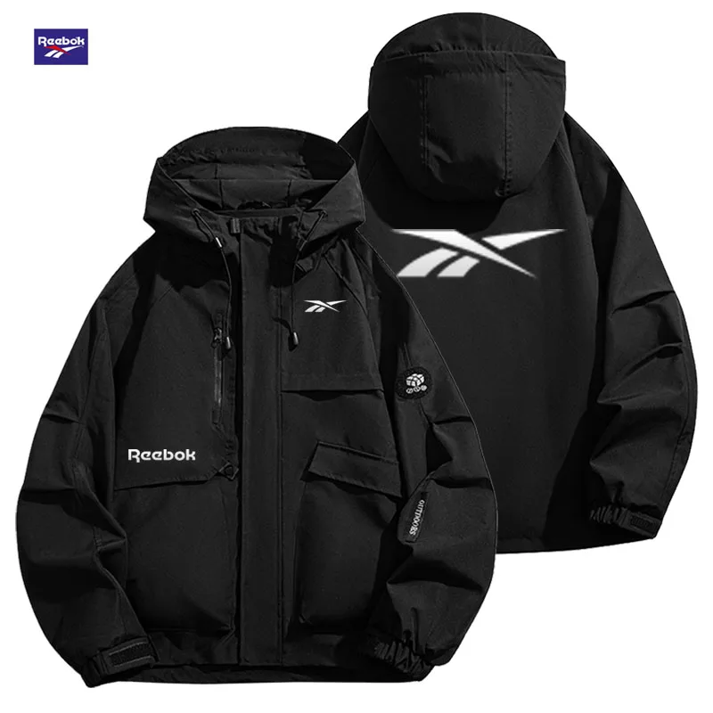 Chaqueta Impermeable y Cortavientos Reebok Logo 2026 para Hombre, Estilo Casual Primavera-Otoño, Diseño Multibolsillos, Estilo Juvenil, Corte Holgado