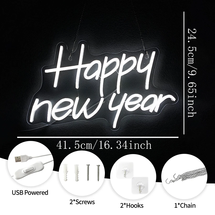 Happy New Year Neon Sign Neon Signs For Wall Decor Led Lights For Bar Man Cave Club New Year Party Bedroom Decor Gifts USB