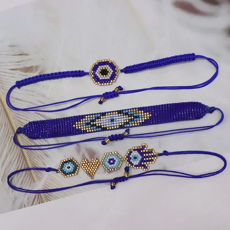 Rice bead bracelet Roundness Devil's eye Female Palm Versatile Heart Hand knitting Bohemia Adjustable  Beaded bracelet set