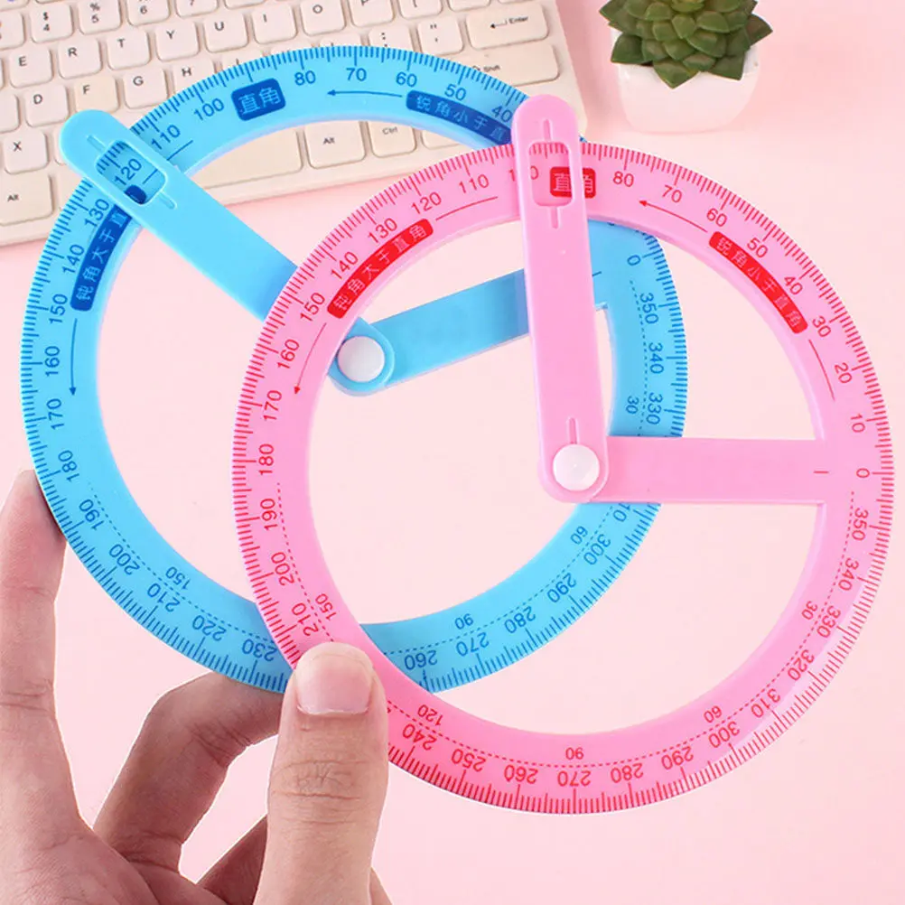 3Pcs Pupils Angle Cognitive Tool Plastic Protractor 360 Degree Rotary Design Clear Scale for Teachers Students Geometry