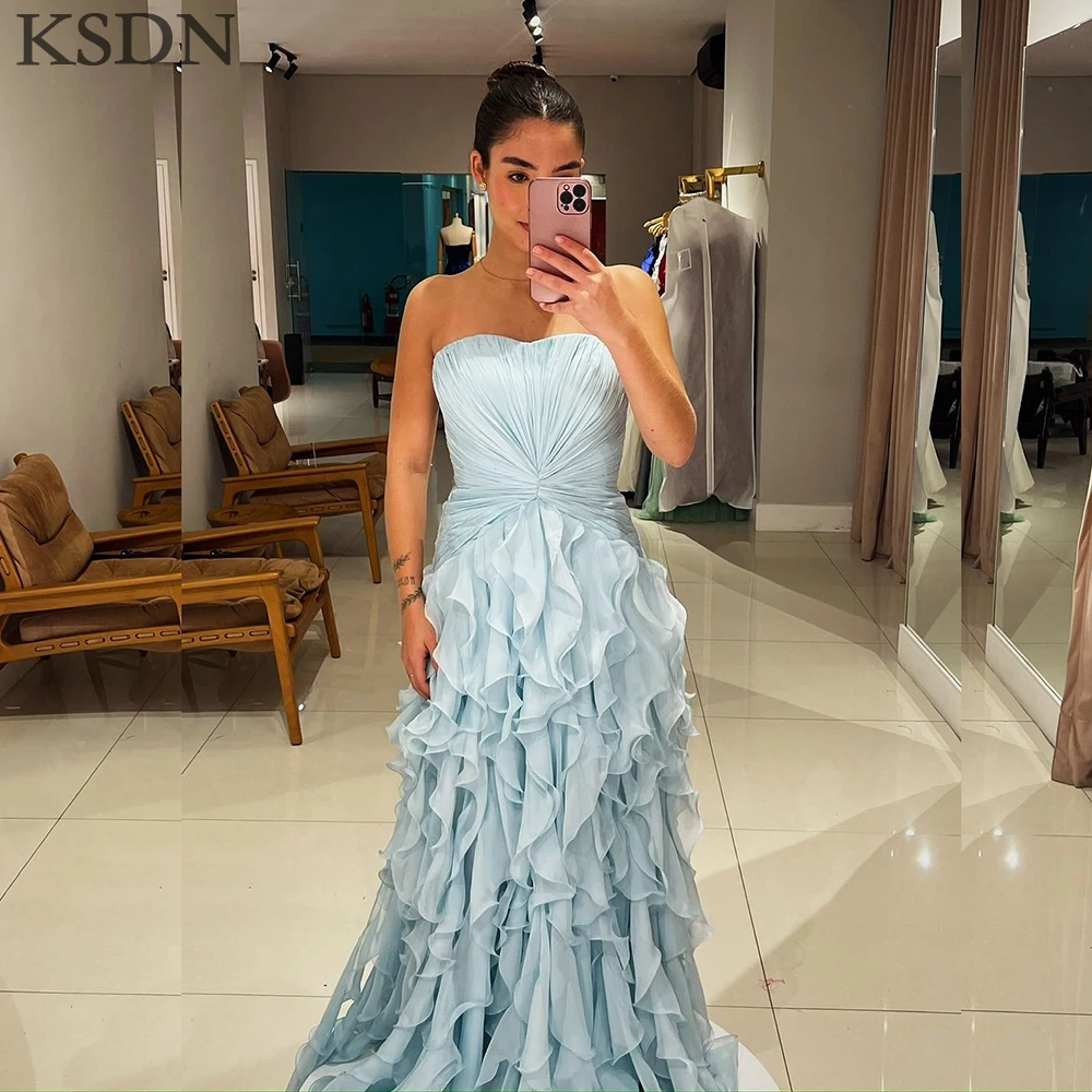 

KSDN Luxury Strapless Chiffon Evening Dresses for Special Occasion Formal Pleat Ruffles Sweep Train Gowns Customzied Dress 2025