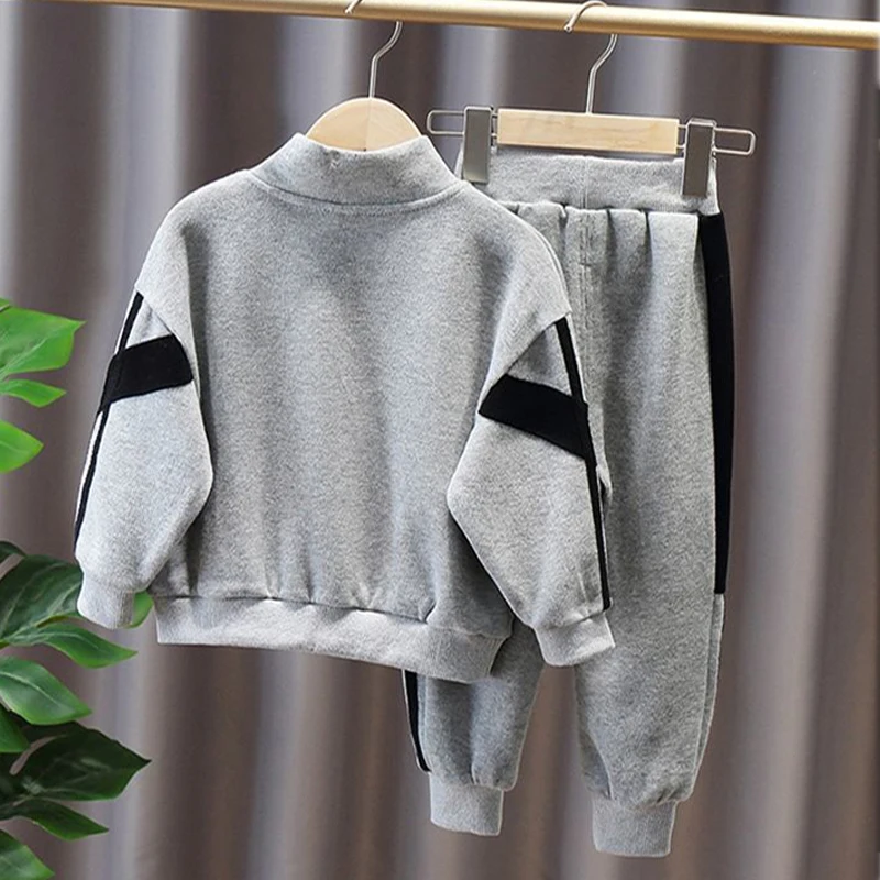 2023 Children Kids Fleece Winter Outfits Solid Cotton Hooded Sweatshirt+Pants Toddler Infant Suit Boy Casual Warm Clothes