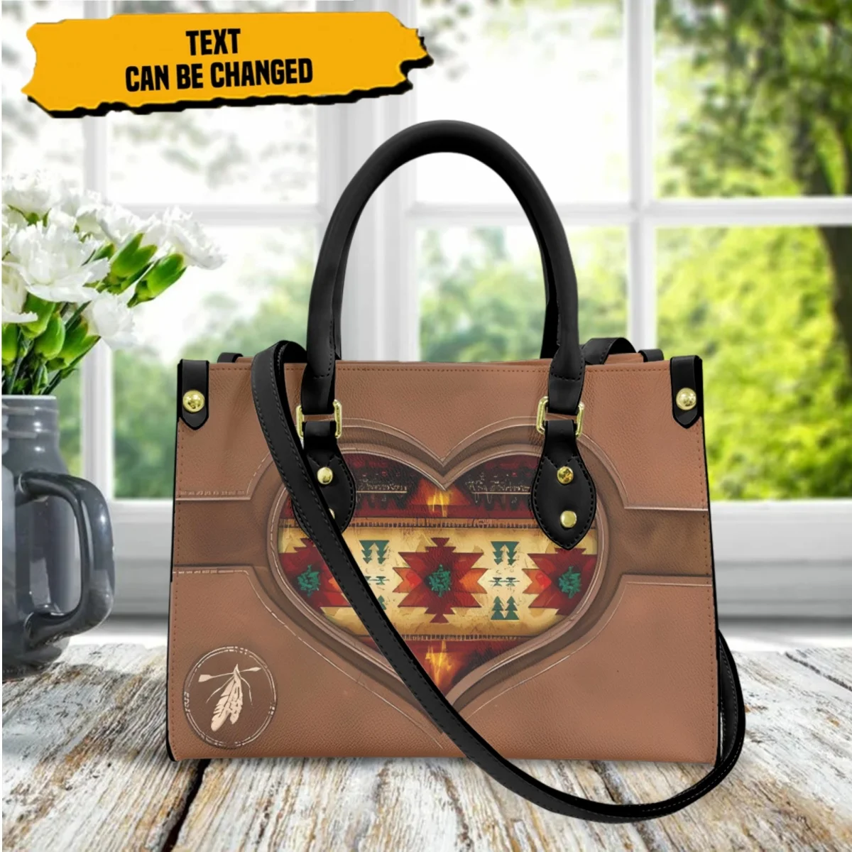 

New Personalized Aztec Tribal Printing Vintage Clutch Custom Name PU Leather Commuter Pop Tote Bag Girls Party Shoulder Bag 2023