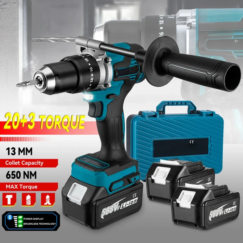 1500W Brushless Electric Impact Drill 20 3 Torque 3In1 Electric Screwdriver Hammer Drill Power Tools For 18V Battery