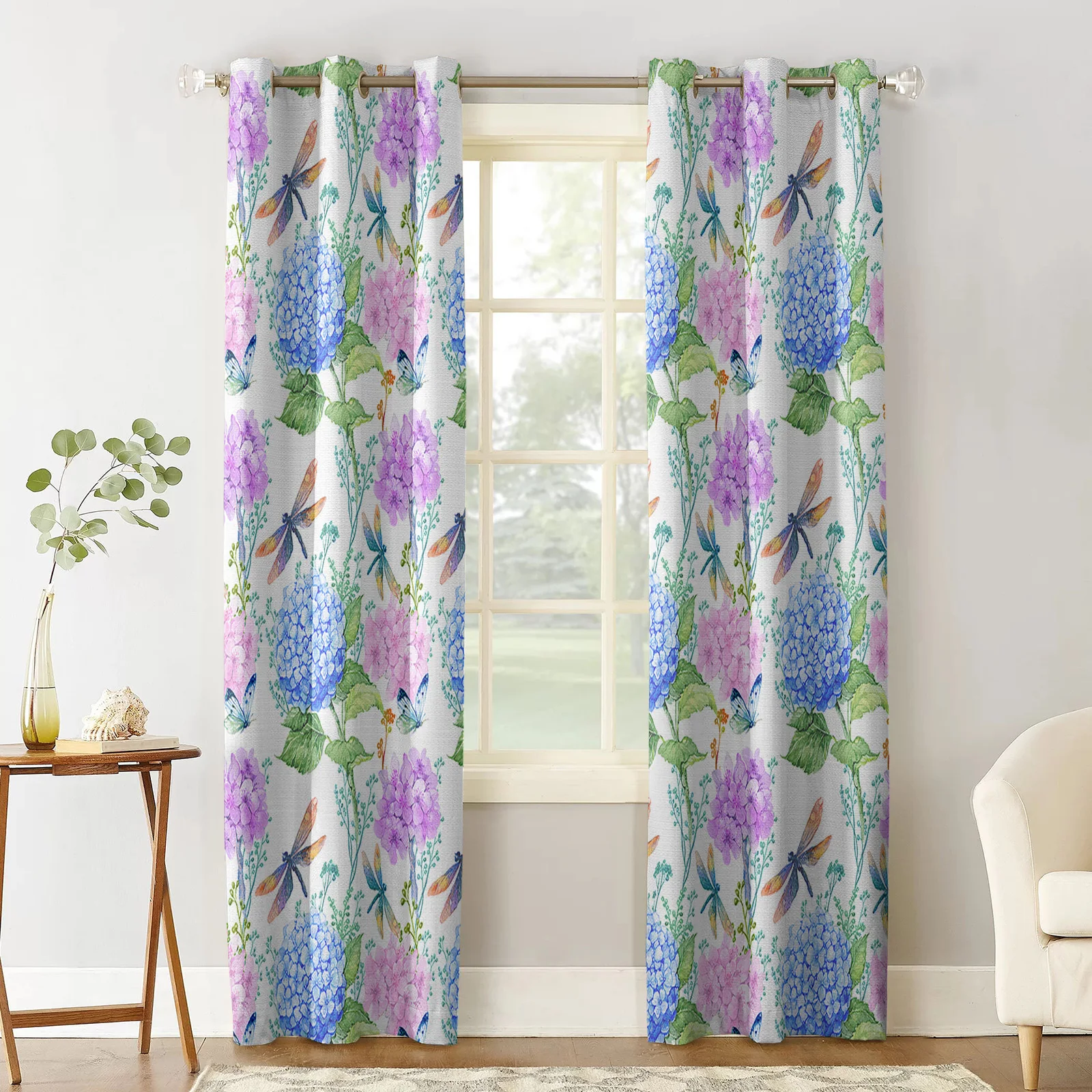 Flower Hydrangea Wild Flower Watercolor Room Curtains Large Window Window Curtains Curtain Lights Bathroom Bedroom Kitchen Decor