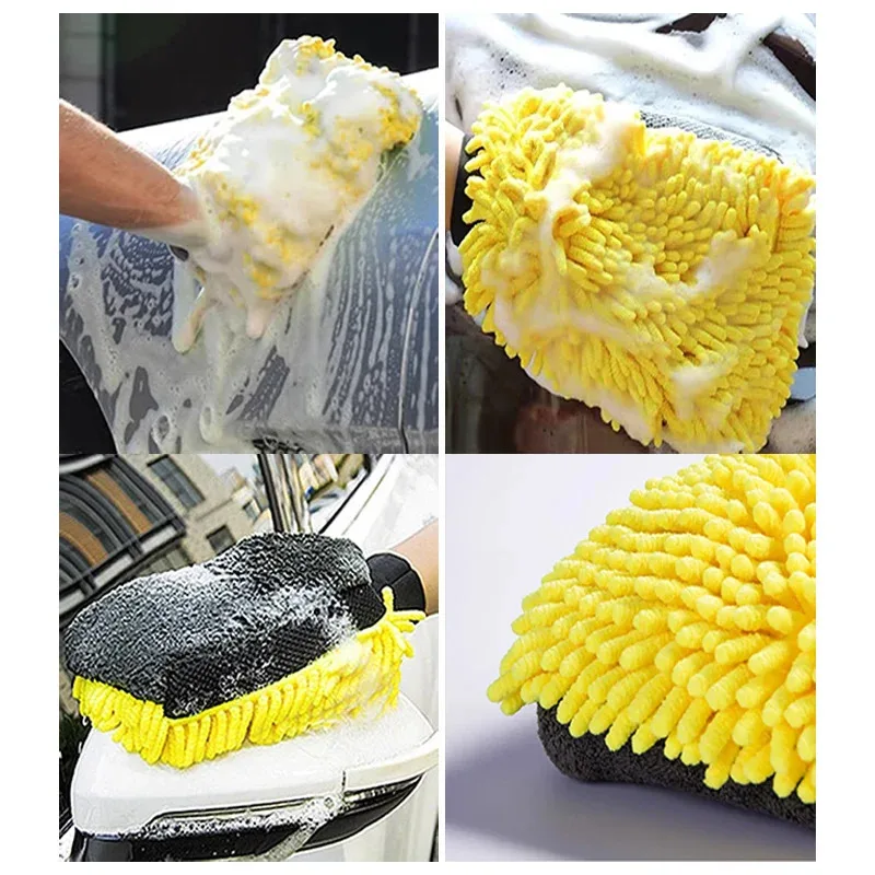 Car Wash Gloves Thickened Chenille Sponge Bear Paw Double-Sided Waterproof Coral Plush Five Finger Wiping Car Specific Gloves