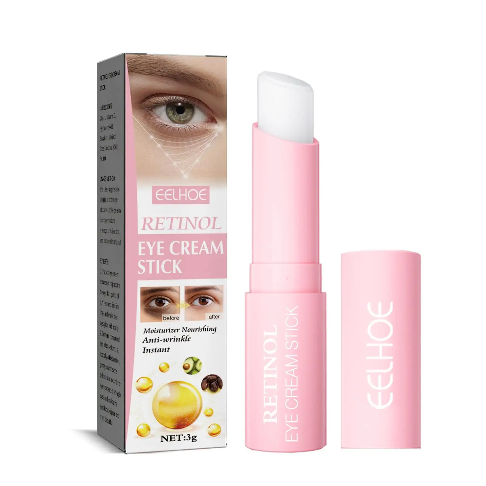 Retinol Hidratante Creme para os Olhos, Bálsamo Vara, Firming, Lifting, Anti-Puffiness, Remover Círculos Escuros, Bolsas Olho, Eye Care