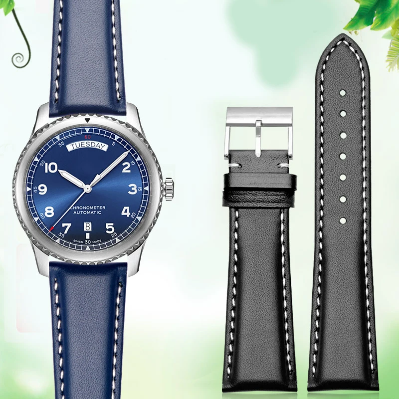 Prawdziwy skórzany pasek do zegarka ze skóry bydlęcej do Breitling Navitimer Avenger Premier żółty wilk pasek do zegarka 22mm 24mm styl klamry