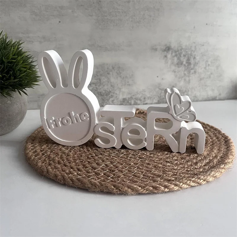 3D Cartoon Happy Easter Letter Decoration Silicone Mold Handmade Aromatherapy Plaster Easter Bunny Egg Drop Glue Plaster Mold