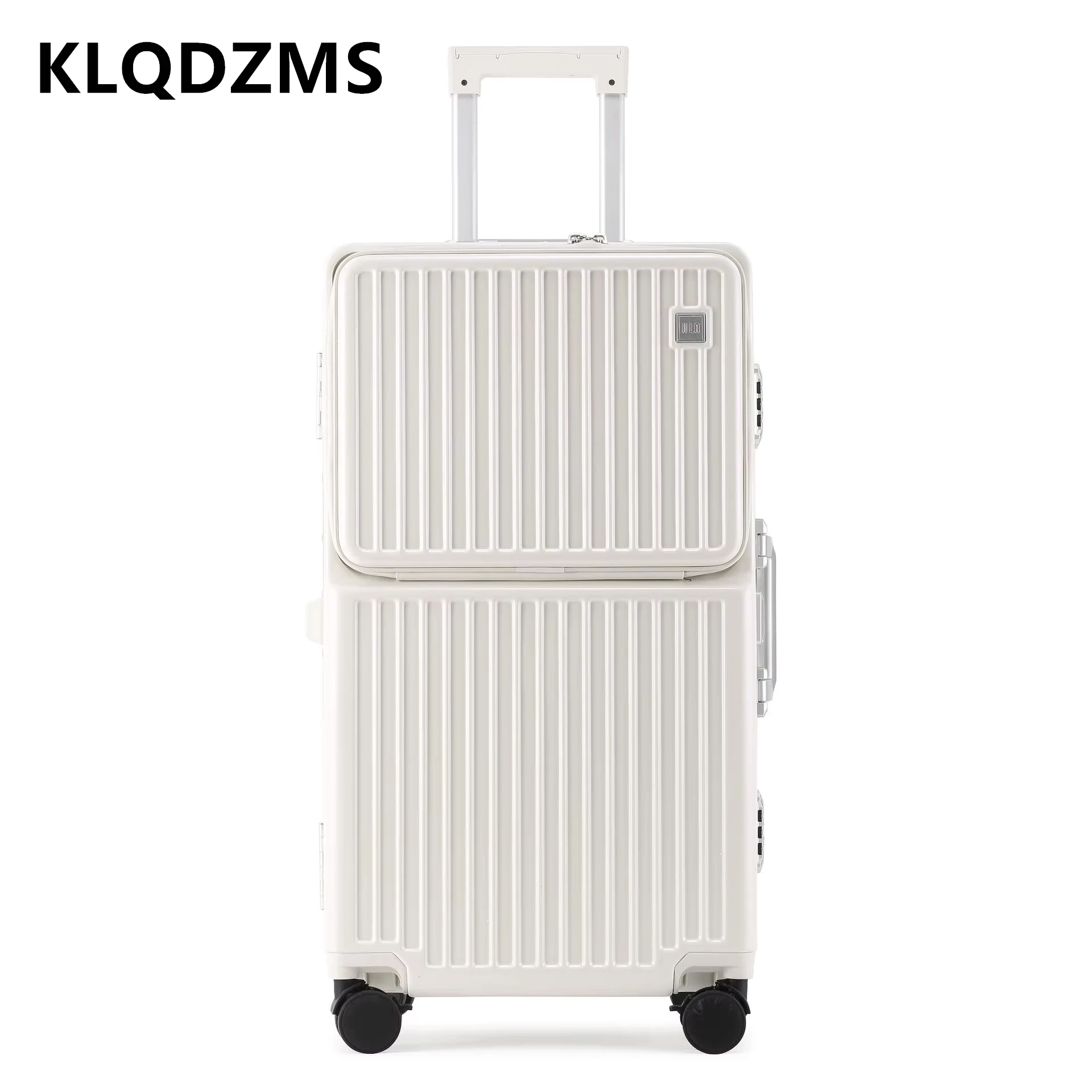 KLQDZMS Aluminum Frame Suitcase Front Opening Laptop Trolley Case Multifunctional 26