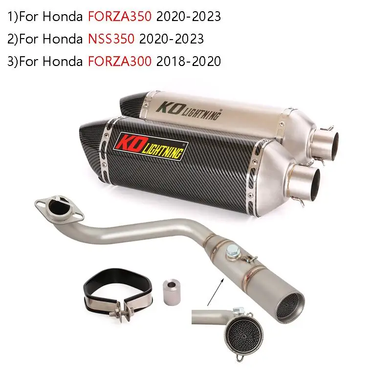 

Whole Exhaust System Motorcycle Muffler Tail Pipe Front Link Tube Slip On For Honda FORZA350 NSS350 2020-2023 FORZA300 2018-2020