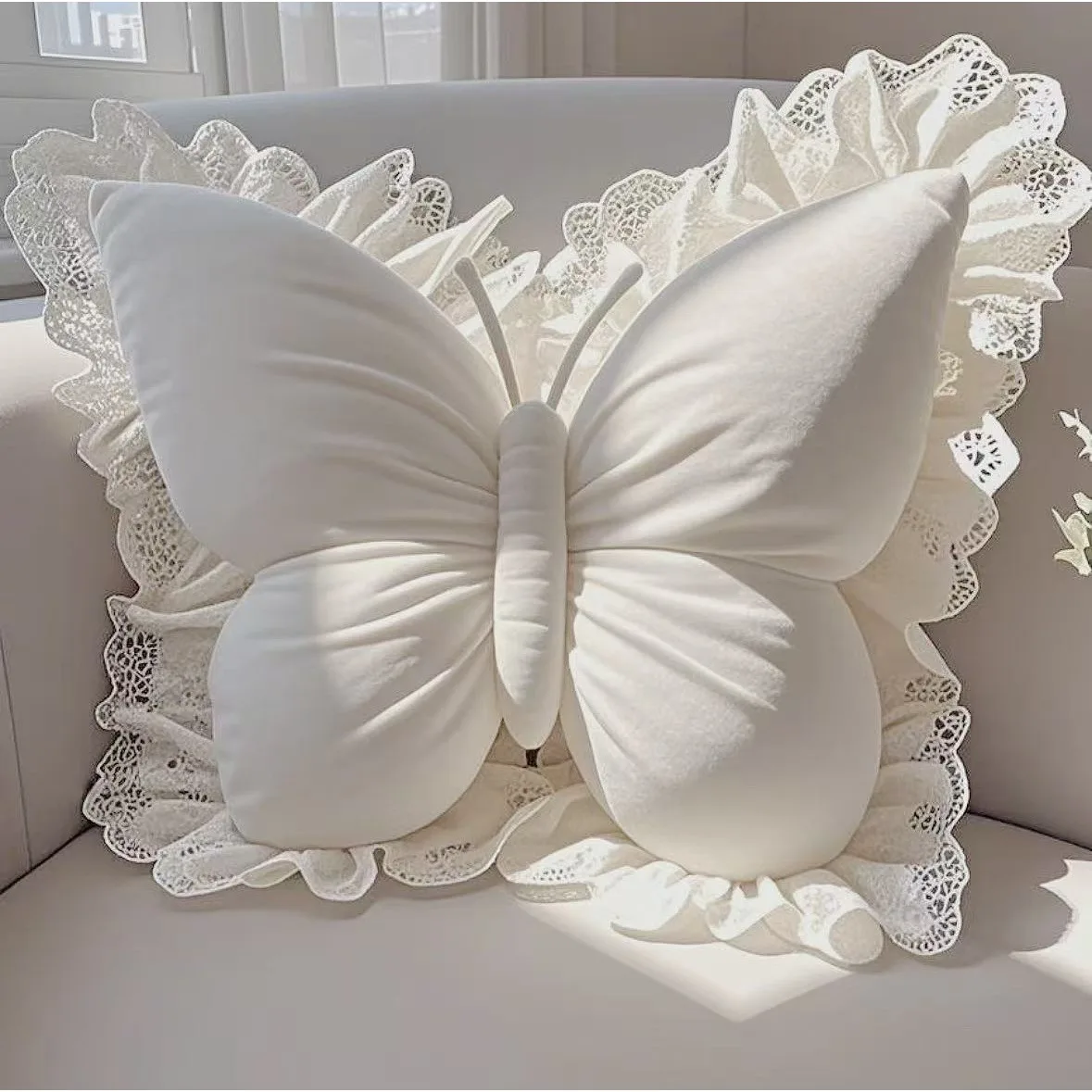

Elegant Butterfly-Shaped Lace Throw Pillow Soft Lumbar Support Cushion with Exquisite Design Decorative Pillow