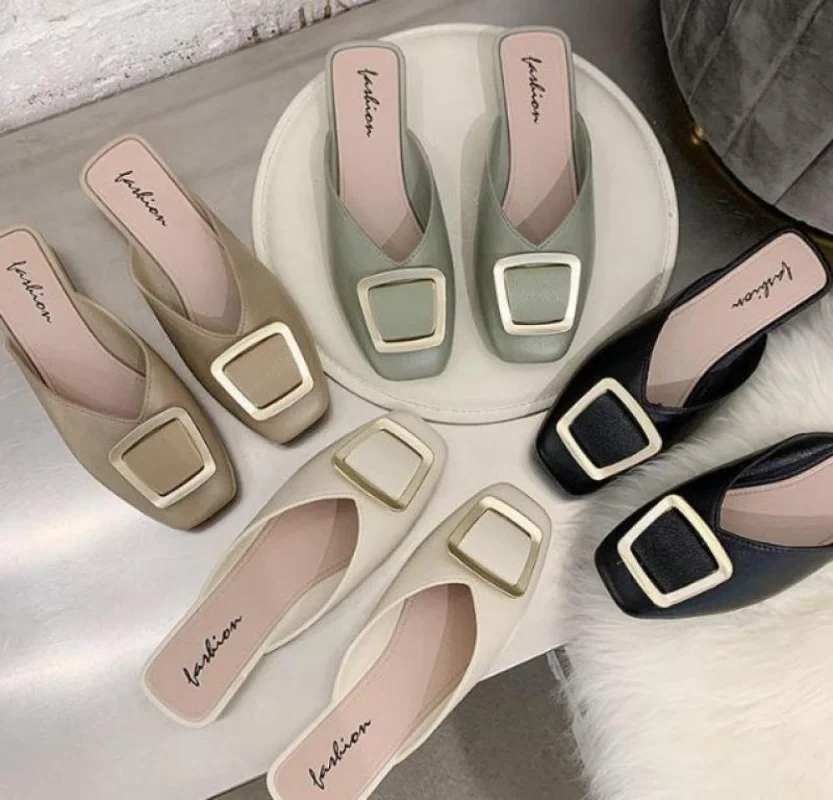 Maogu Square Toe Mules Low Heel Ladies Comfortable Sandals Fashion Casual Female Slipper Flat 2023 Women Slippers Summer Elegant