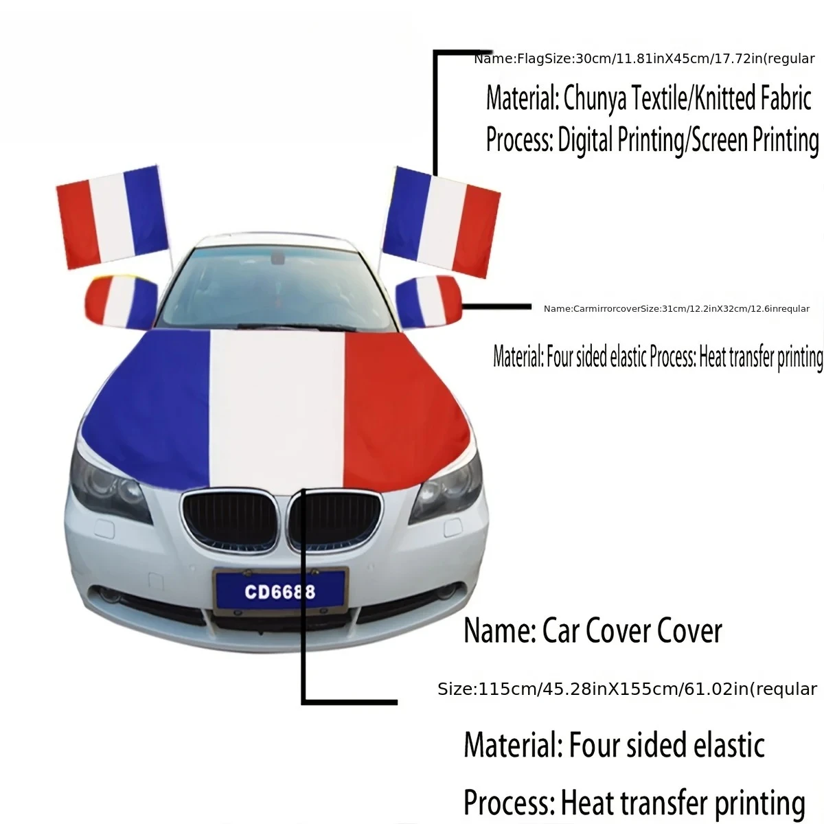 غطاء غطاء غطاء السيارة الفرنسي الوطني (راية غطاء العلم الإسباني)، علم سيارة فرنسا الوطني، غطاء غطاء مرآة السيارة، ملحقات الديكور #2