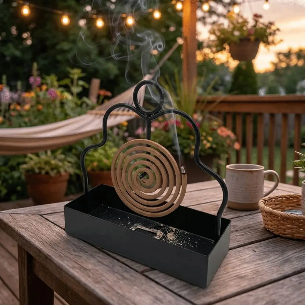 Iron Mosquito Coil Holder Anti Scalding Rustproof Incense Storage Rack Ash Catcher Tray Heat Resistant Coil Incense Burner