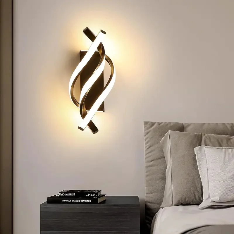 Modern Spiral LED Wall Sconce Creative Twisted Strip Wall Lamp For Bedroom Bedside Living Room Corridor Hotel Indoor