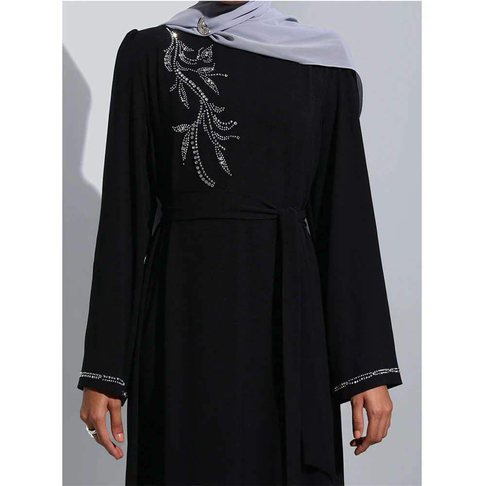 Imagem -04 - Abayas Muçulmano para Mulheres Manto Longo Dubai Kaftan Islam Kaftan Caftan Marroquino Vestido Étnico de Diamantes