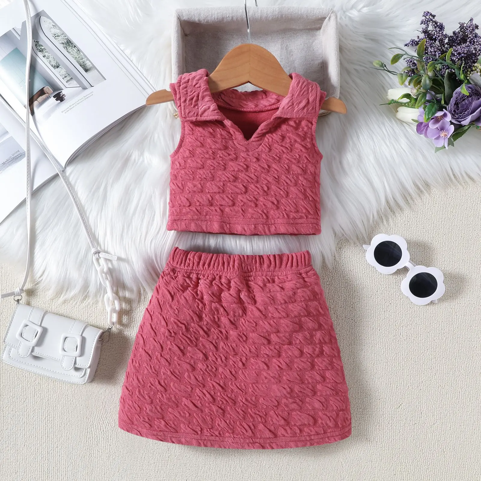 1 2 3 4 5 6years Summer Girls Clothing Sets New Fashion Sleeveless Crop Tops+A Line Skirts Casual Two Piece Set Kids Clothes