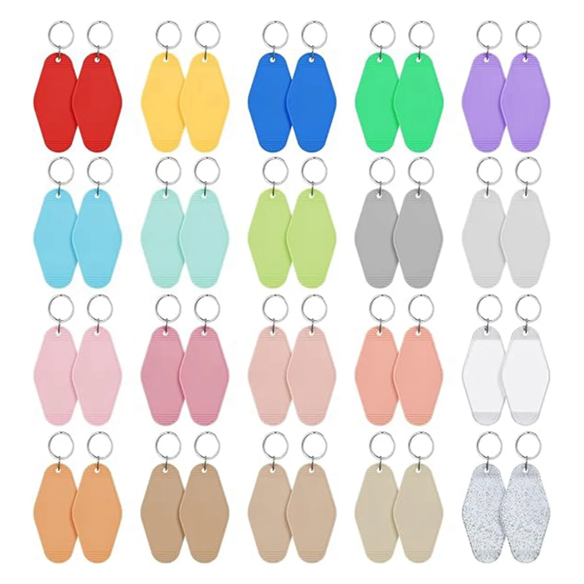 40 PCS Hotel Keychain Blank with Key Rings, 20 Colors Plastic Rhombus Motel Keychain, Sublimation Keychain Blanks