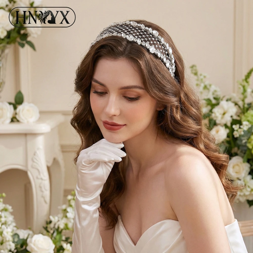 

Повязка на голову HNYYX в стиле барокко с кристаллами, геометрический блестящий обруч для волос, модные свадебные аксессуары для волос в сеточку для невесты и принцессы, A161
