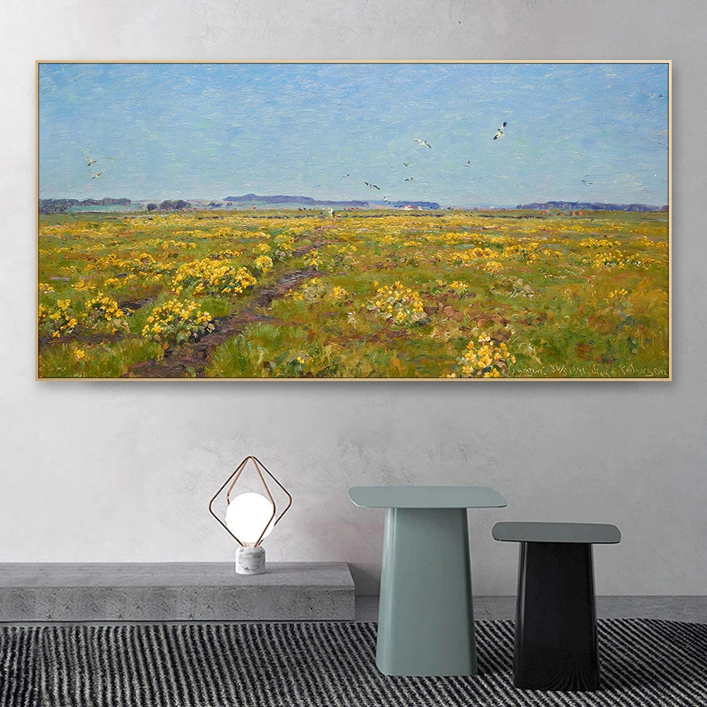 Field with Yellow Flowers Landscape Painting Classical Wall Art Canvas Art Print Poster Aesthetic Room Decor