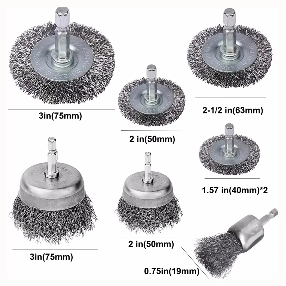 Wire Brush Wheel Cup Brush Set Wire Brush for Drill 1/4 Inch Hex Shank 0.012 Inch Coarse Carbon Steel Crimped Wire Wheel