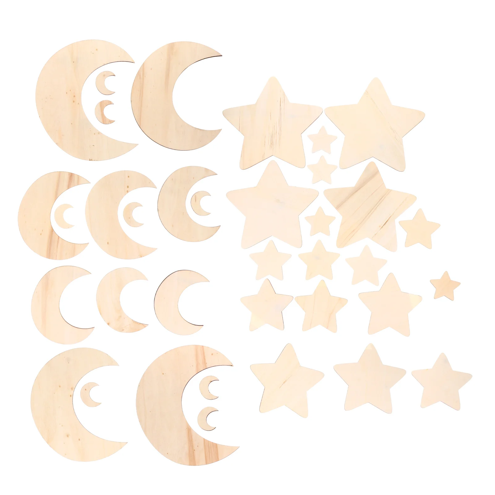 

36Pcs Unfinished Moon Star Wooden Cutouts DIY Craft Pieces Wood Slice Art Decoration Star Cutout Ornament