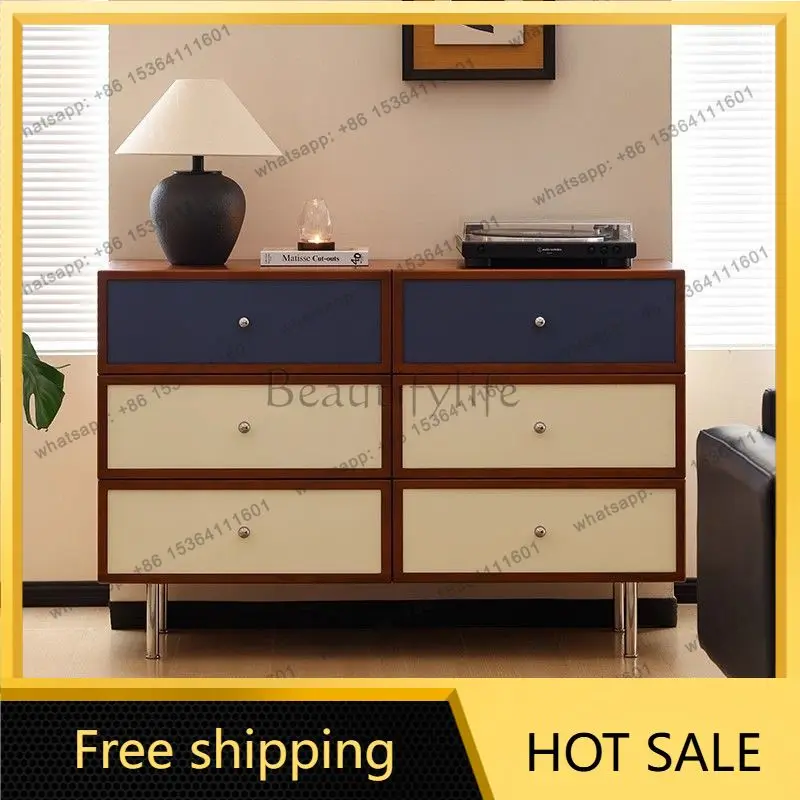 FG medieval Bauhaus color matching six-chest cabinet living room storage solid wood color contrast drawer entrance cabinet