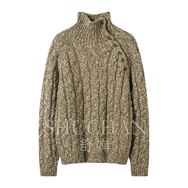 Fancy yarn 100% cashmere Turtleneck sweater women sueter mujer inviernothick pull femme sweater women