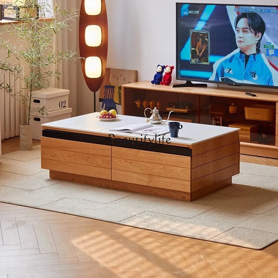 Living room solid wood floor coffee table cherry wood Japanese-style home rock slab table locker modern simplicity