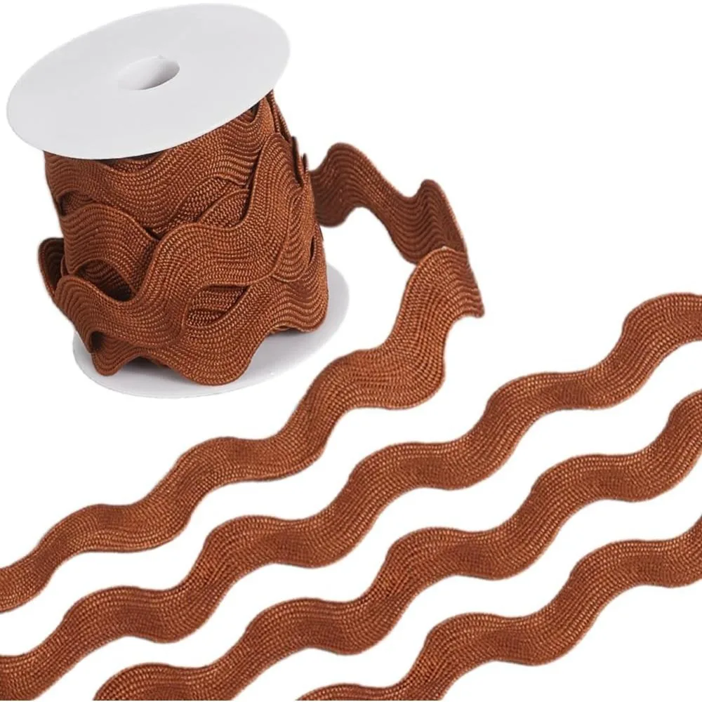Zickzack-Bordüre zum Nähen, 1,34 Zoll breit, riesiges RIC-RAC-Band, 10 Yards, Weihnachts-Zickzack, Kaffeebraune Wellenborte