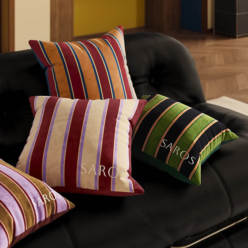 Decorative Pillow Covers with Zippers Velvet Patchwork for Sofa Bed Couch Striped Pillowcase Shell Light Luxury Home Decoration