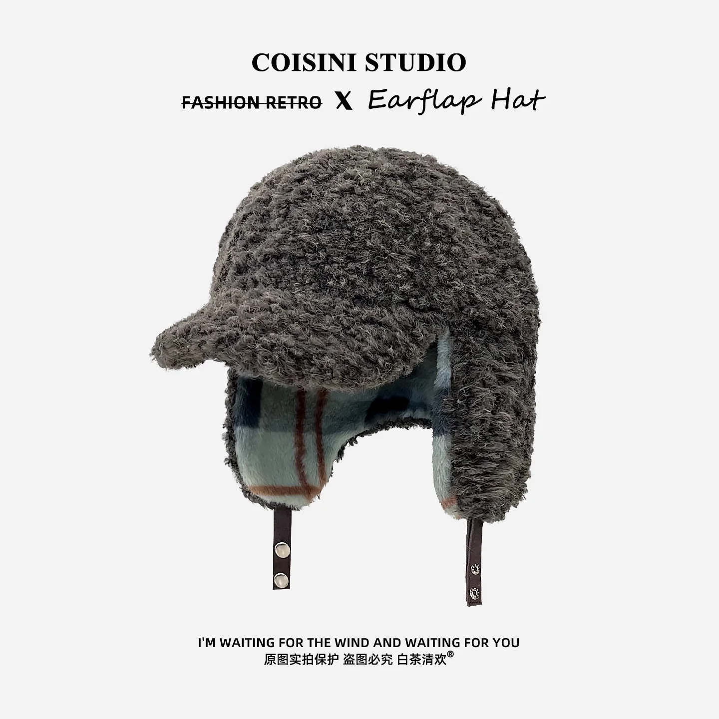 

Plaid Lamb Plush Bomber Hat for Men and Women's New Thickened Thermal Ear Protection Winter Windproof and Cold-proof Pilot Cap