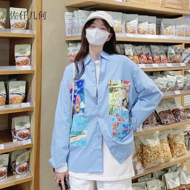 Camisa nueva informal para mujer, pintura al óleo, manga larga, prendas de vestir exteriores Vintage, Blusas femeninas Elegantes